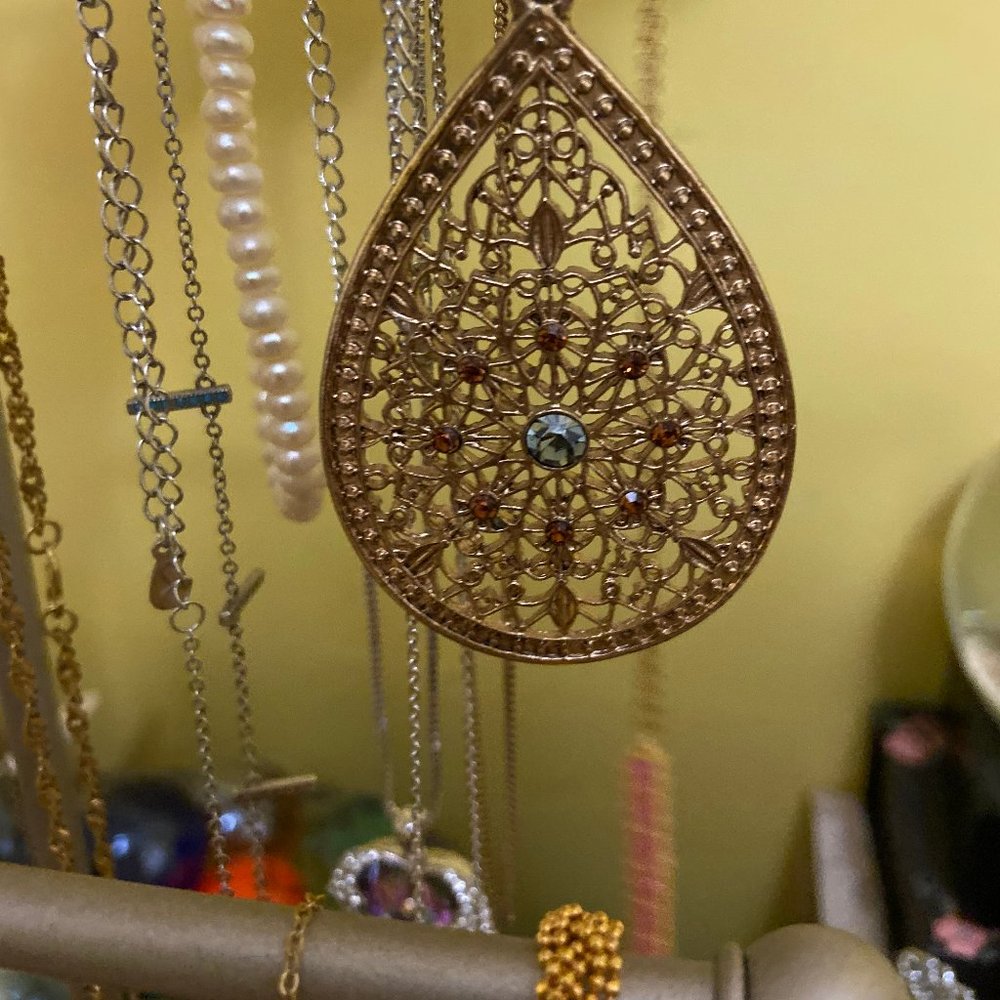 Dream Catcher-Bronze Long Chain Pendant Necklace
